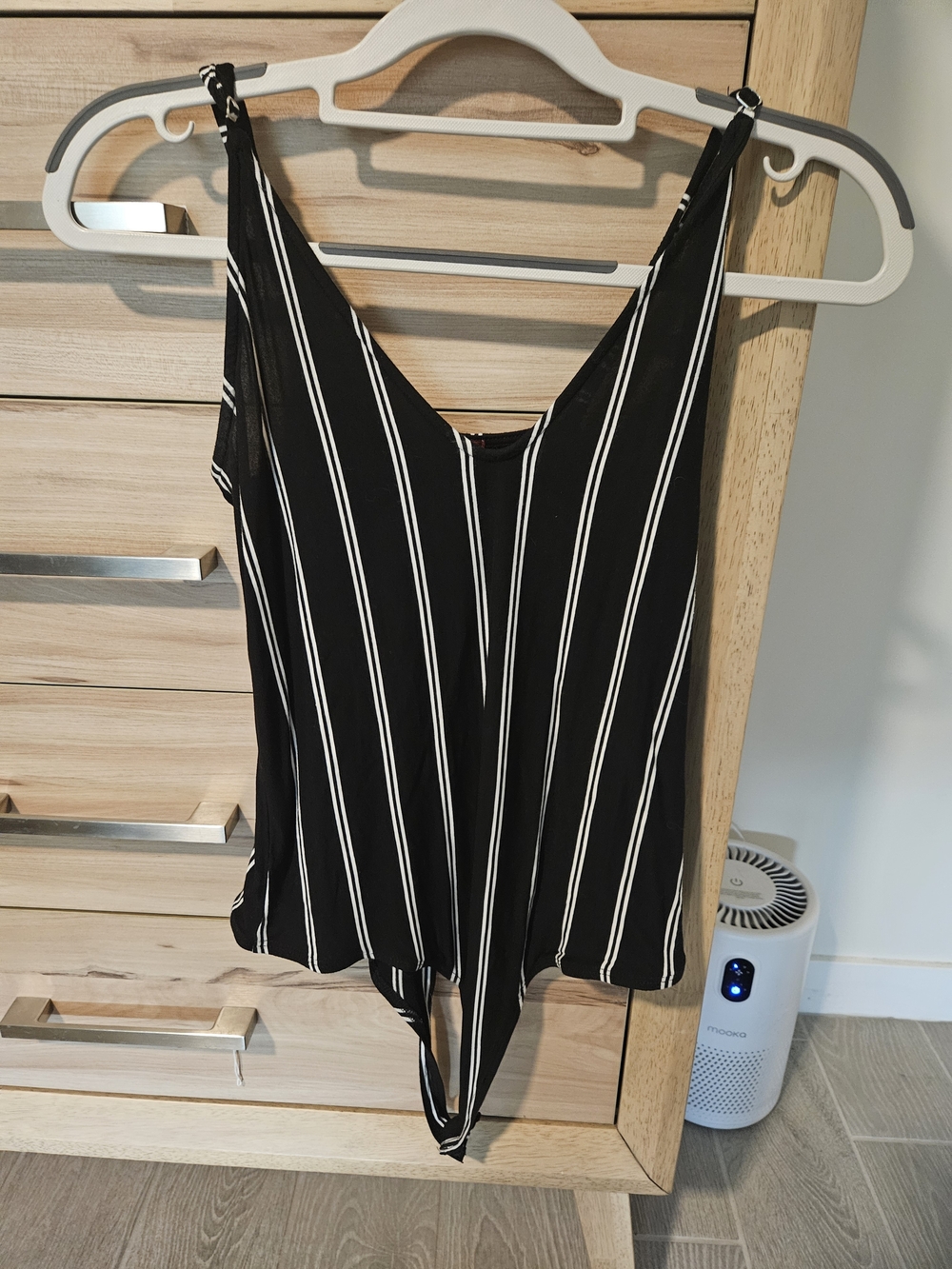 Black and White Striped V-Neck Body Suit